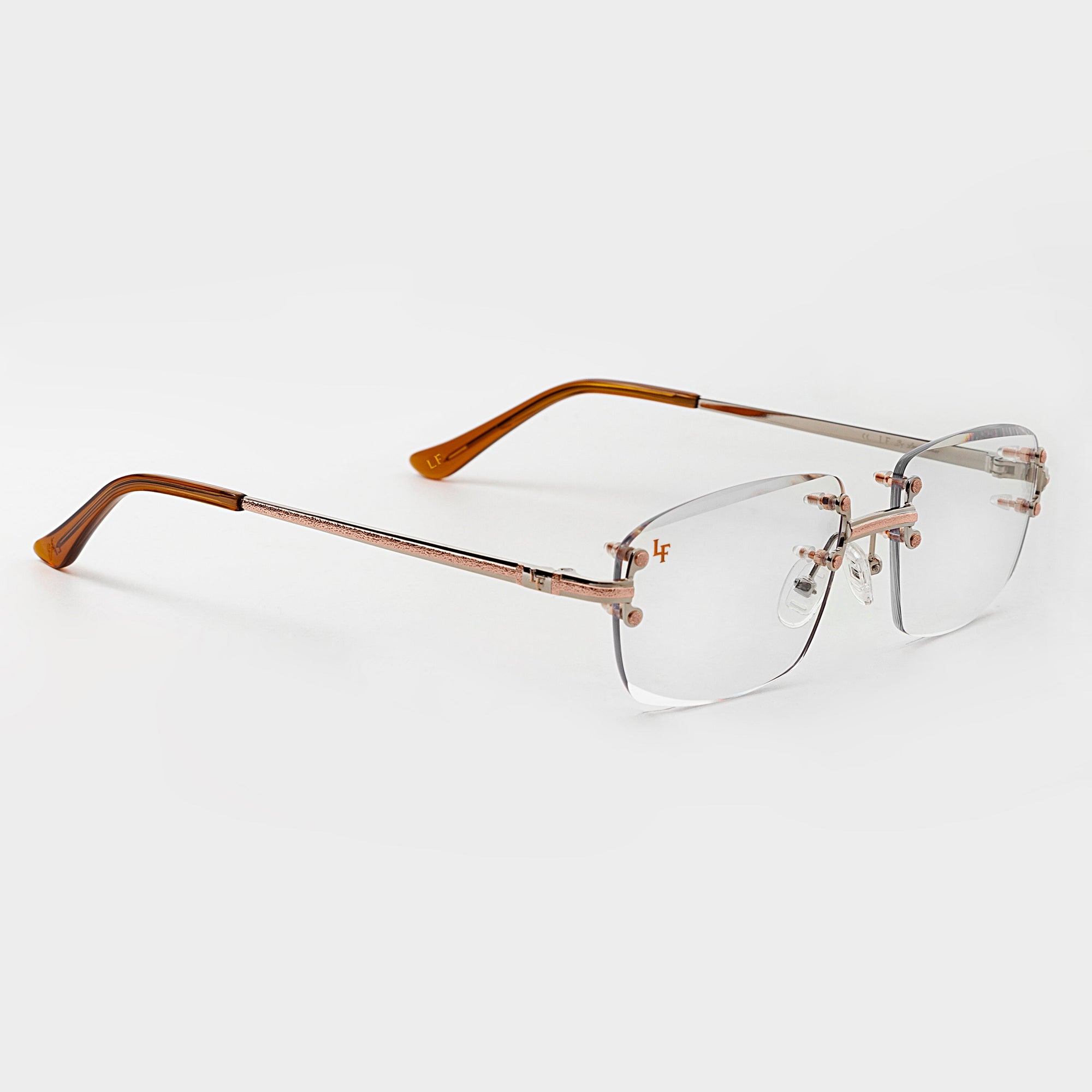 Silver & Rose Gold Two Tone Rimless Class - (Light Adaptive) Clear to Brown Lens