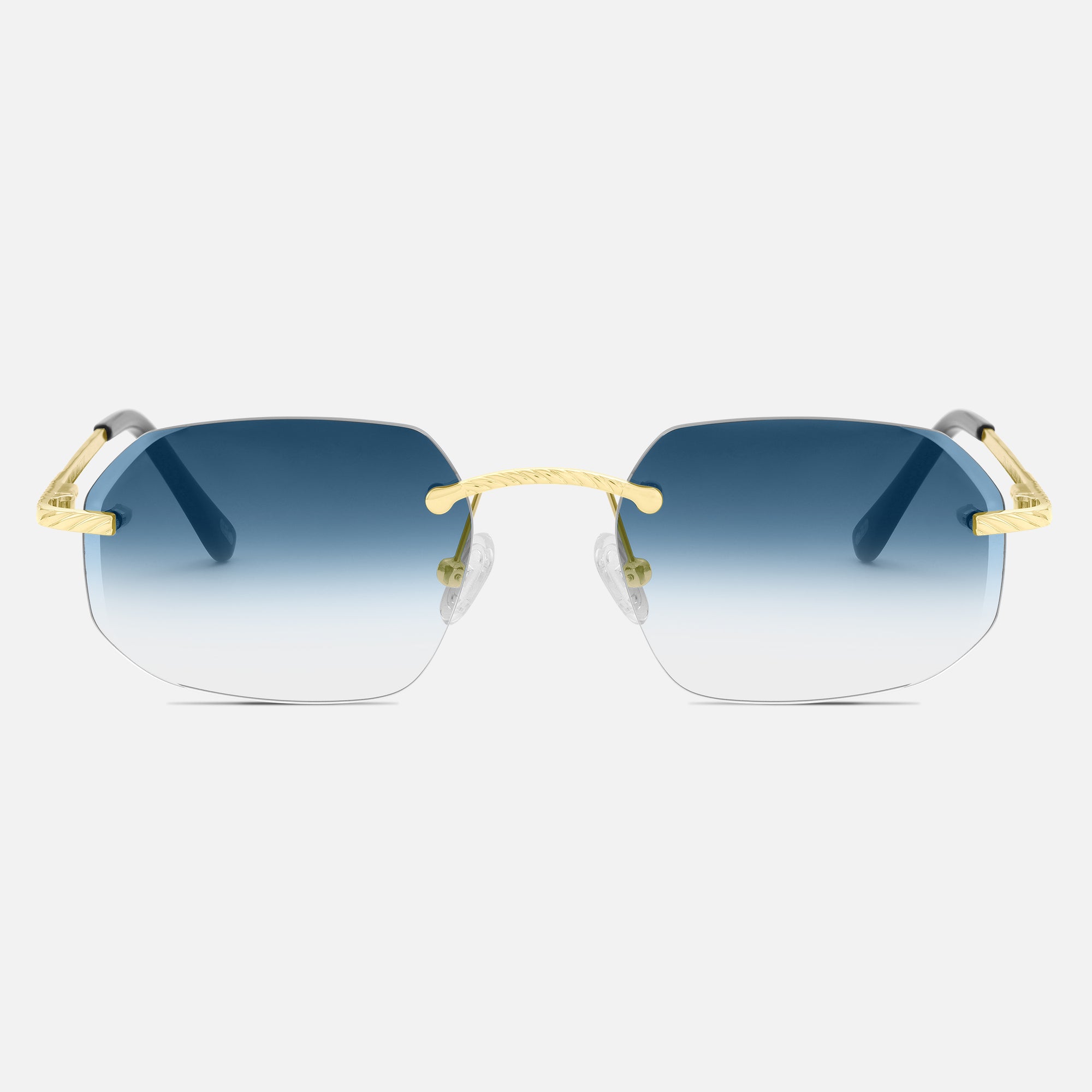 Gold Rimless Sunglasses, Rimless Class VII Blue Gradient, Front View