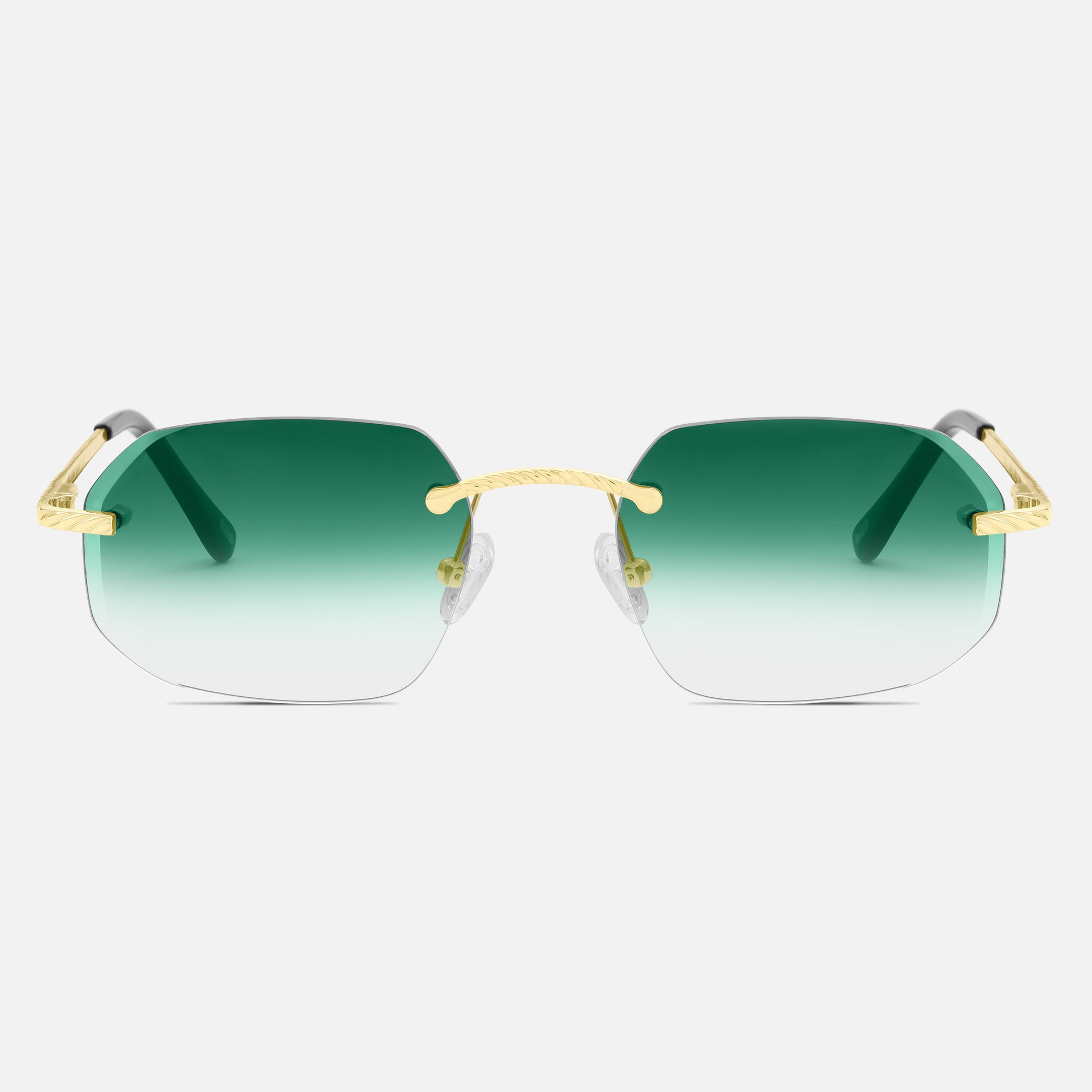 Gold Rimless Sunglasses, Rimless Class VII Green Gradient, Front View
