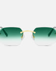Gold Rimless Sunglasses, Rimless Class VII Green Gradient, Front View