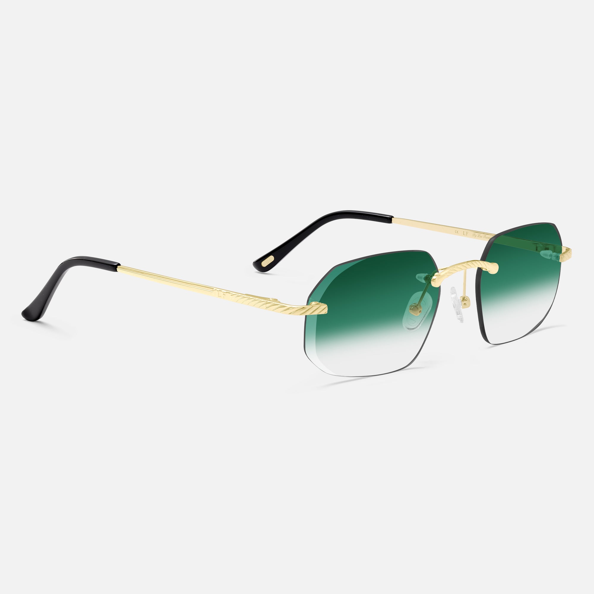 Gold Rimless Sunglasses, Rimless Class VII Green Gradient, Side View