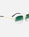 Gold Rimless Sunglasses, Rimless Class VII Green Gradient, Side View