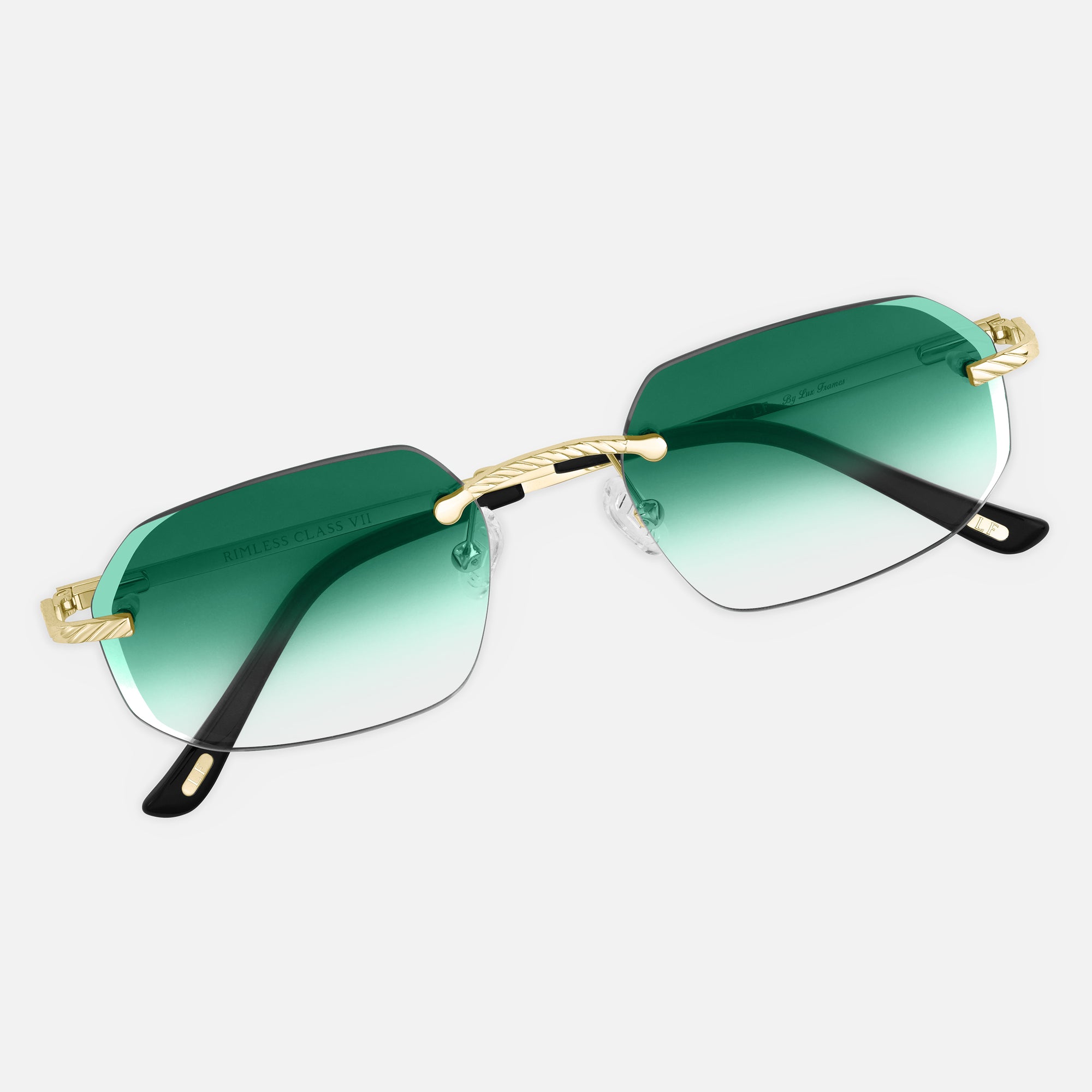 Gold Rimless Sunglasses, Rimless Class VII Green Gradient, Top View