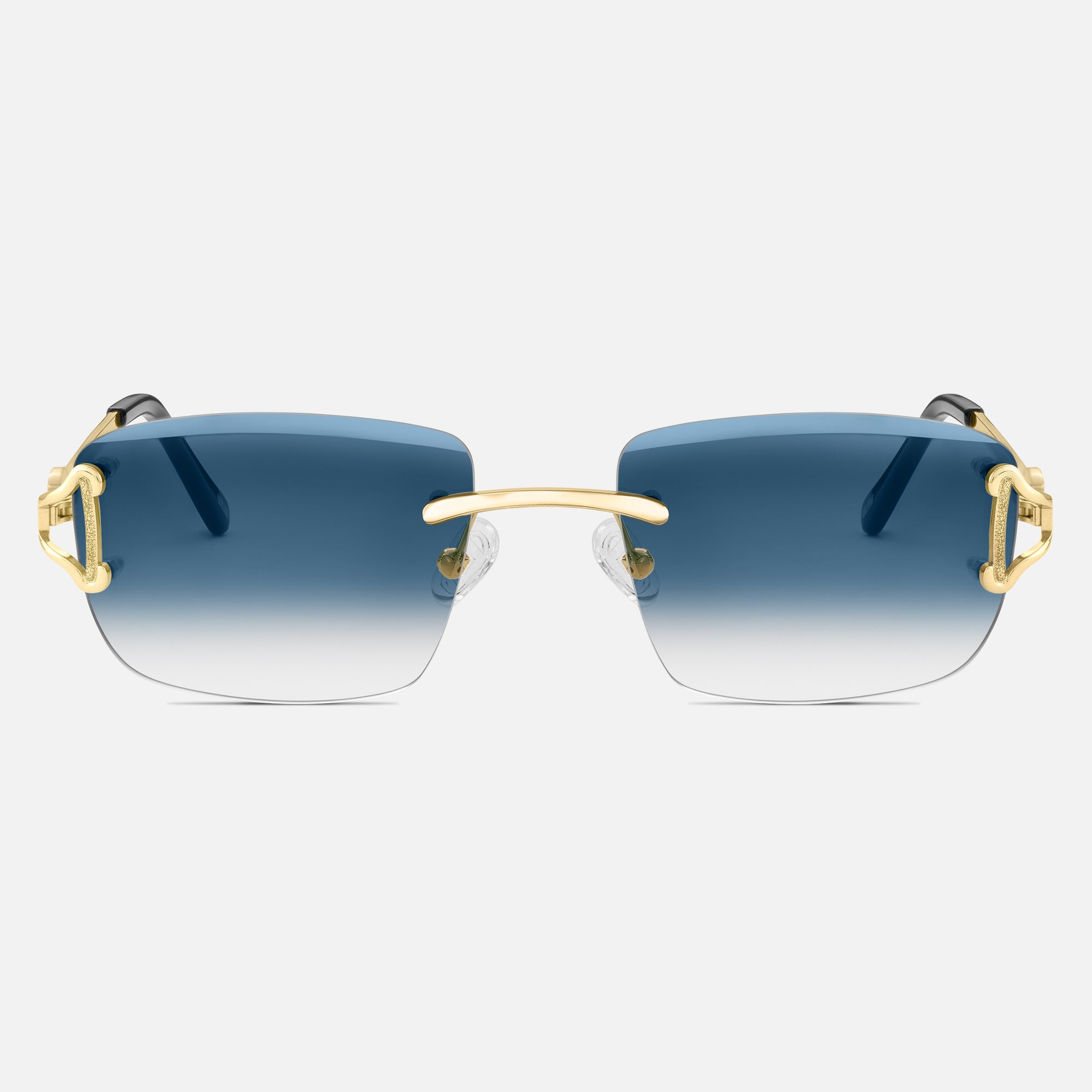Gold Rimless Sunglasses, Rimless Class IX Blue Gradient, Front View