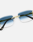 Gold Rimless Sunglasses, Rimless Class IX Blue Gradient, Top View