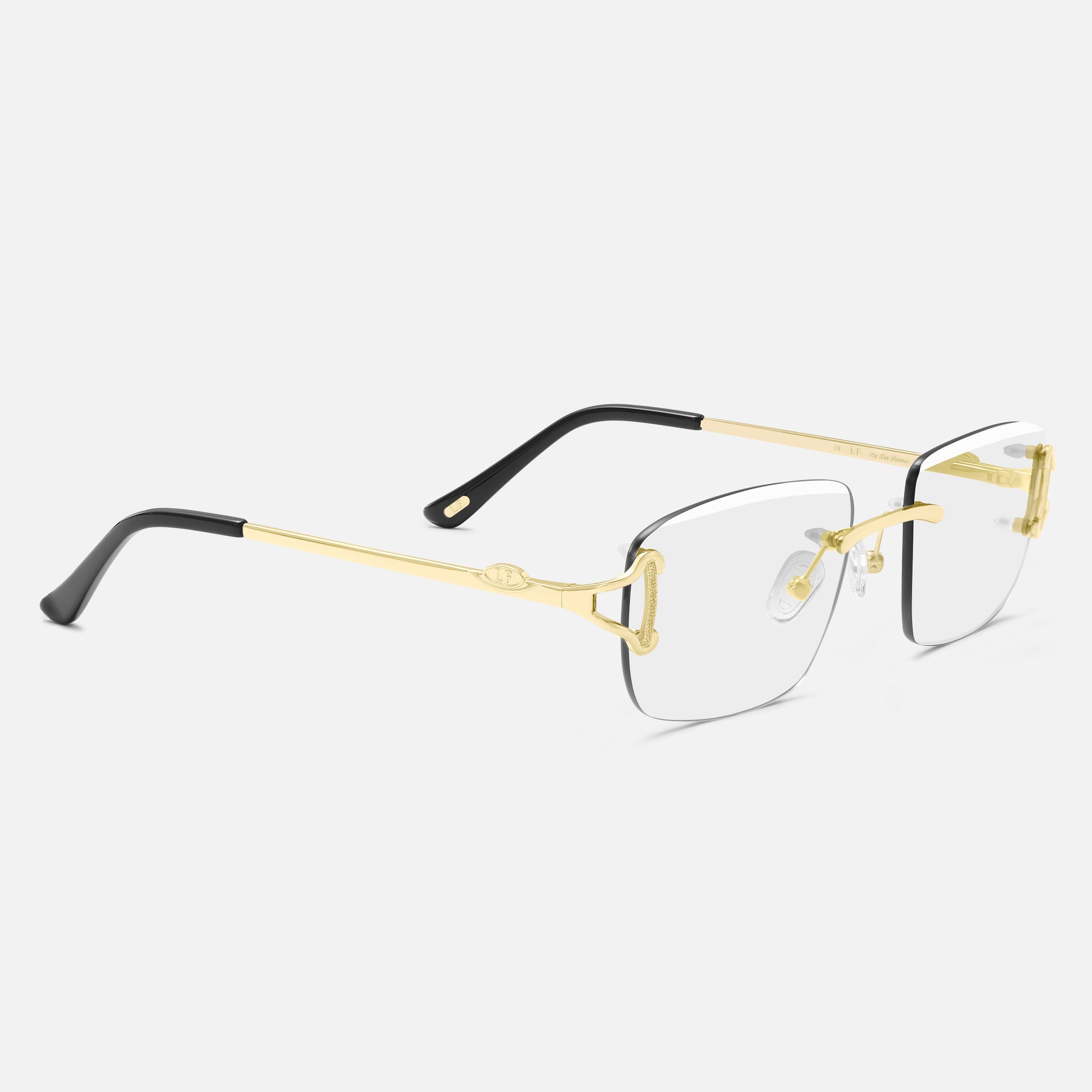 Gold Rimless Glasses, Rimless Class IX Clear Lens, Side View