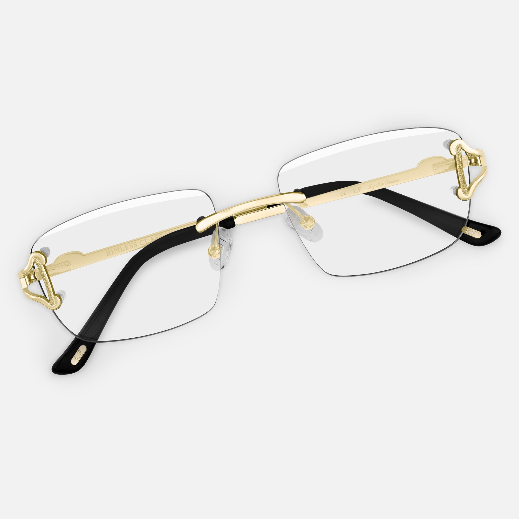 Gold Rimless Glasses, Rimless Class IX Clear Lens, Top View