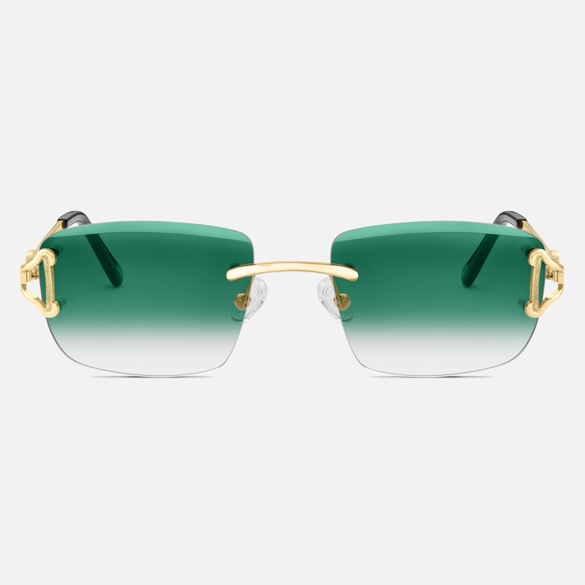 Gold Rimless Sunglasses, Rimless Class IX Green Gradient, Front View