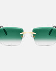 Gold Rimless Sunglasses, Rimless Class IX Green Gradient, Front View