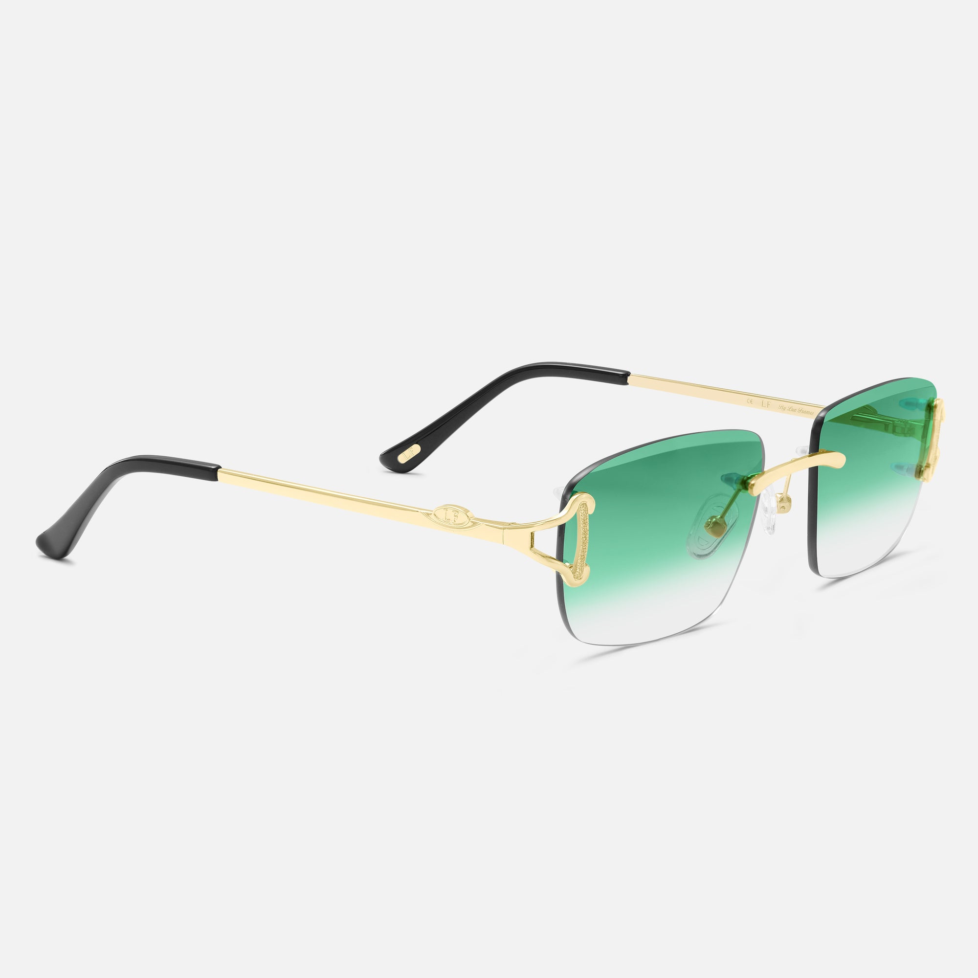 Gold Rimless Sunglasses, Rimless Class IX Green Gradient, Side View