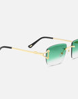 Gold Rimless Sunglasses, Rimless Class IX Green Gradient, Side View