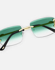 Gold Rimless Sunglasses, Rimless Class IX Green Gradient, Top View