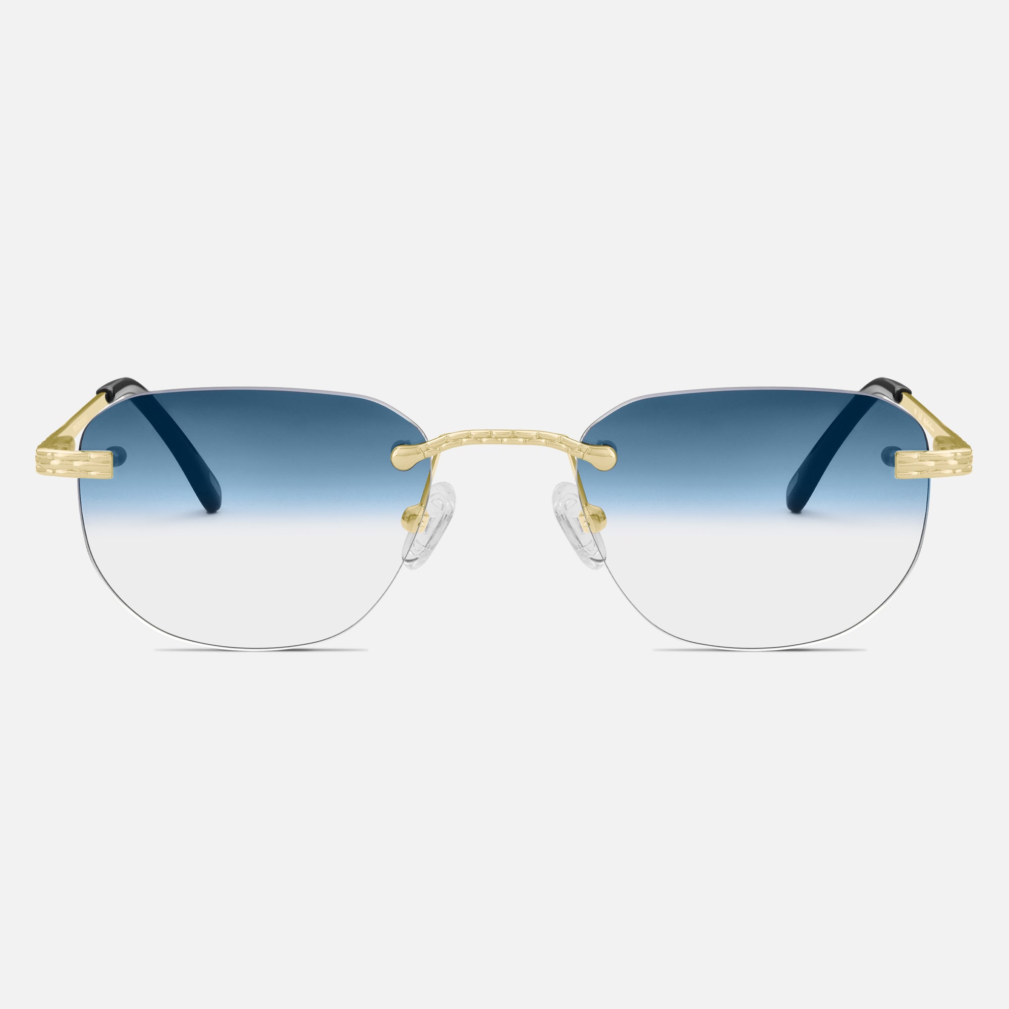 Gold Rimless Sunglasses, Rimless Class I Blue Gradient, Front View