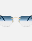 Gold Rimless Sunglasses, Rimless Class I Blue Gradient, Front View