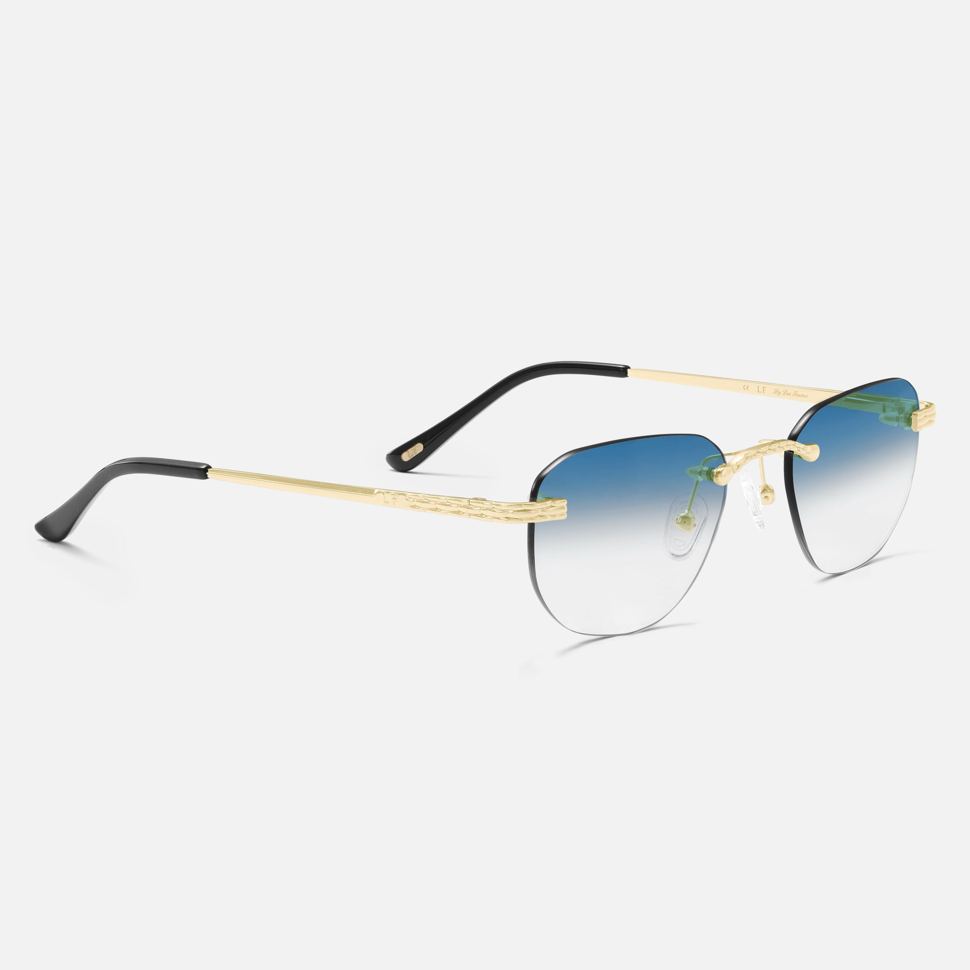Gold Rimless Sunglasses, Rimless Class I Blue Gradient, Side View