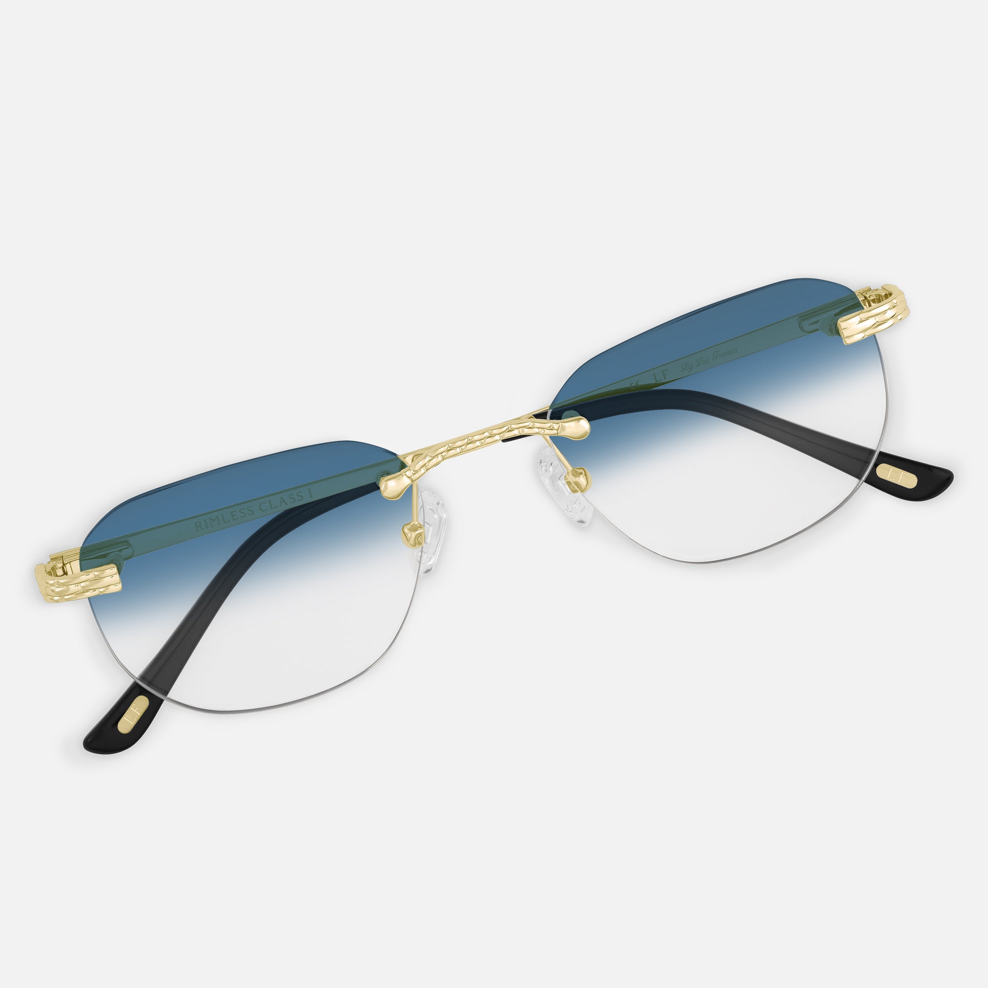 Gold Rimless Sunglasses, Rimless Class I Blue Gradient, Top View