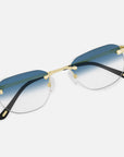 Gold Rimless Sunglasses, Rimless Class I Blue Gradient, Top View