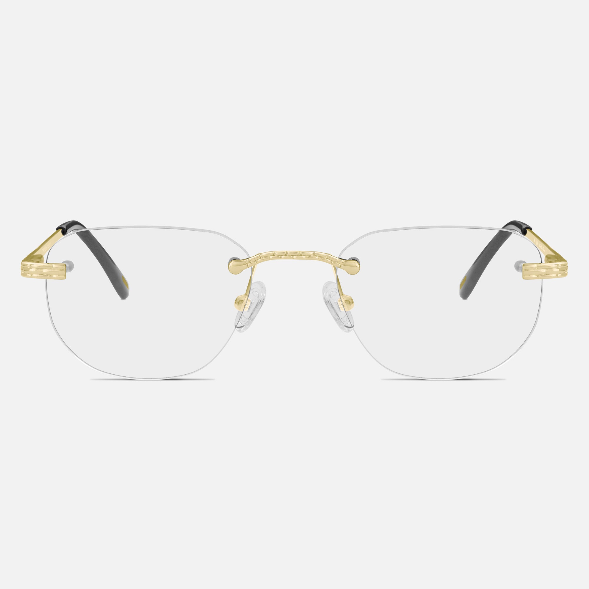 Gold Rimless Glasses, Rimless Class I Clear Lens, Front View