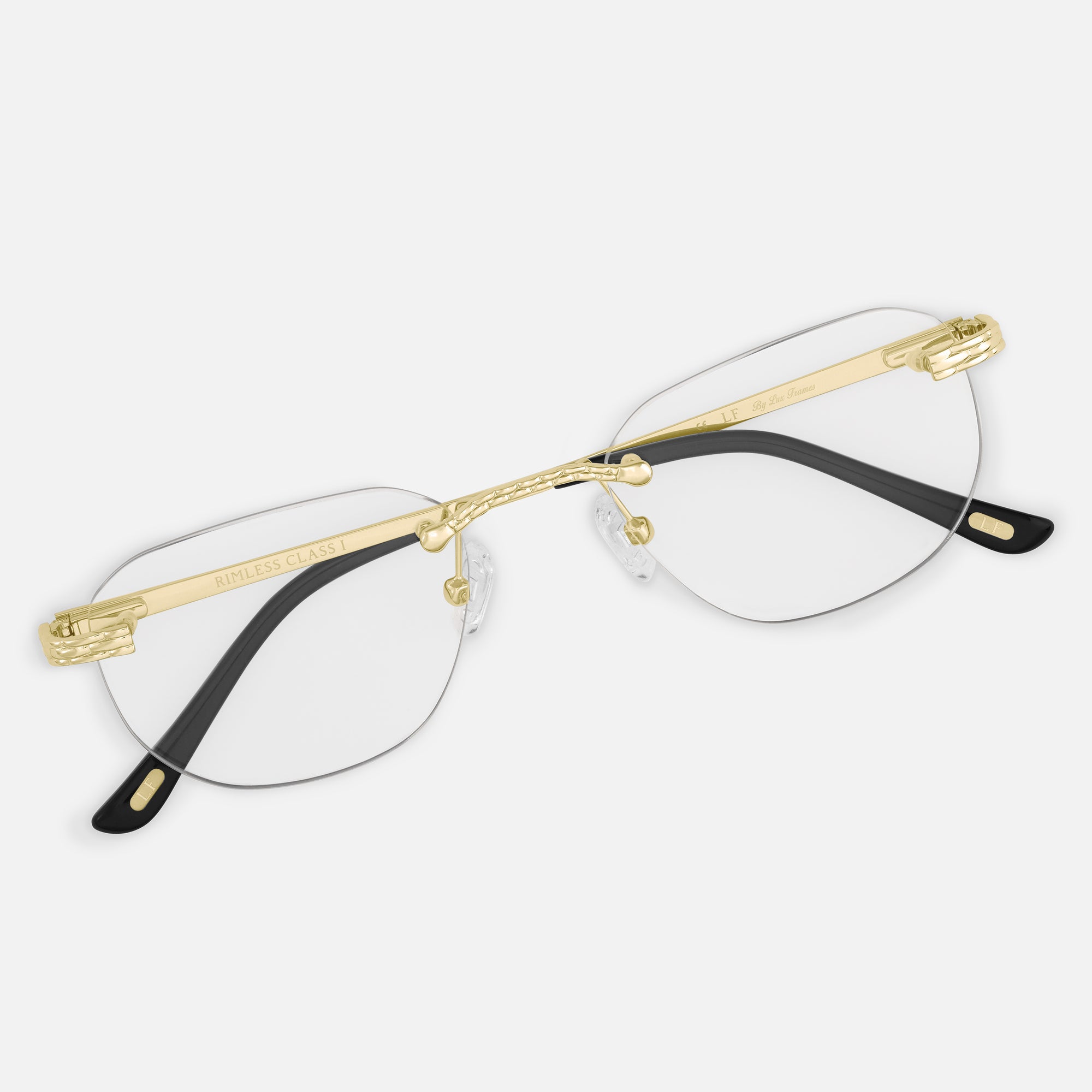 Gold Rimless Glasses, Rimless Class I Clear Lens, Top View