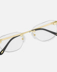 Gold Rimless Glasses, Rimless Class I Clear Lens, Top View