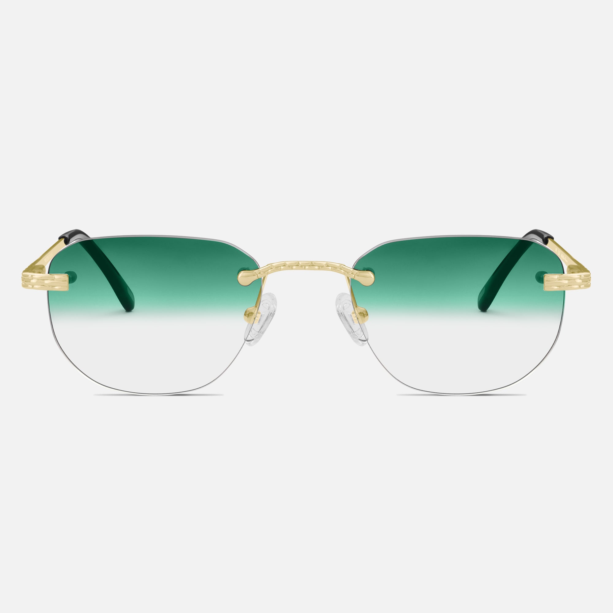 Gold Rimless Sunglasses, Rimless Class I Green Gradient, Front View