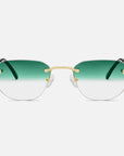 Gold Rimless Sunglasses, Rimless Class I Green Gradient, Front View
