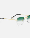 Gold Rimless Sunglasses, Rimless Class I Green Gradient, Side View