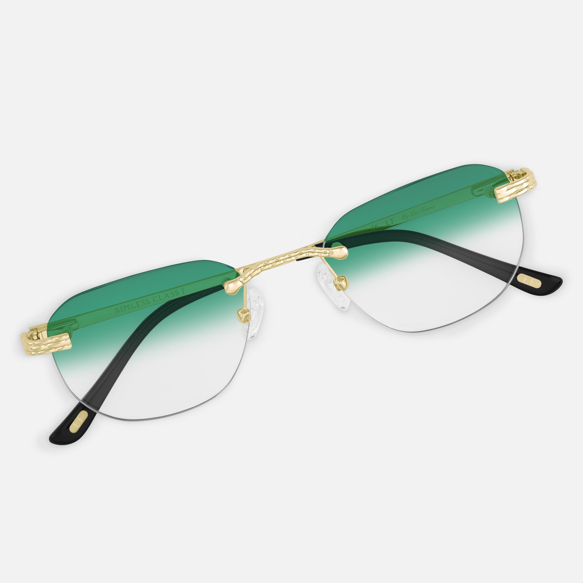 Gold Rimless Sunglasses, Rimless Class I Green Gradient, Top View