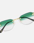 Gold Rimless Sunglasses, Rimless Class I Green Gradient, Top View