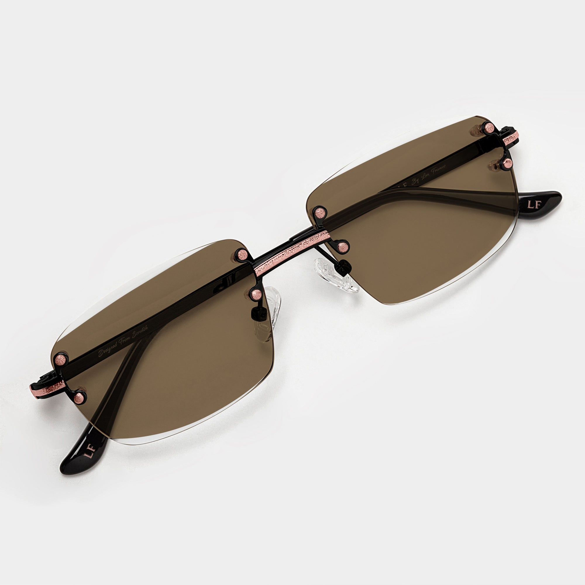 Black & Rose Gold Two Tone Rimless Class - (Light Adaptive) Clear to Brown Lens