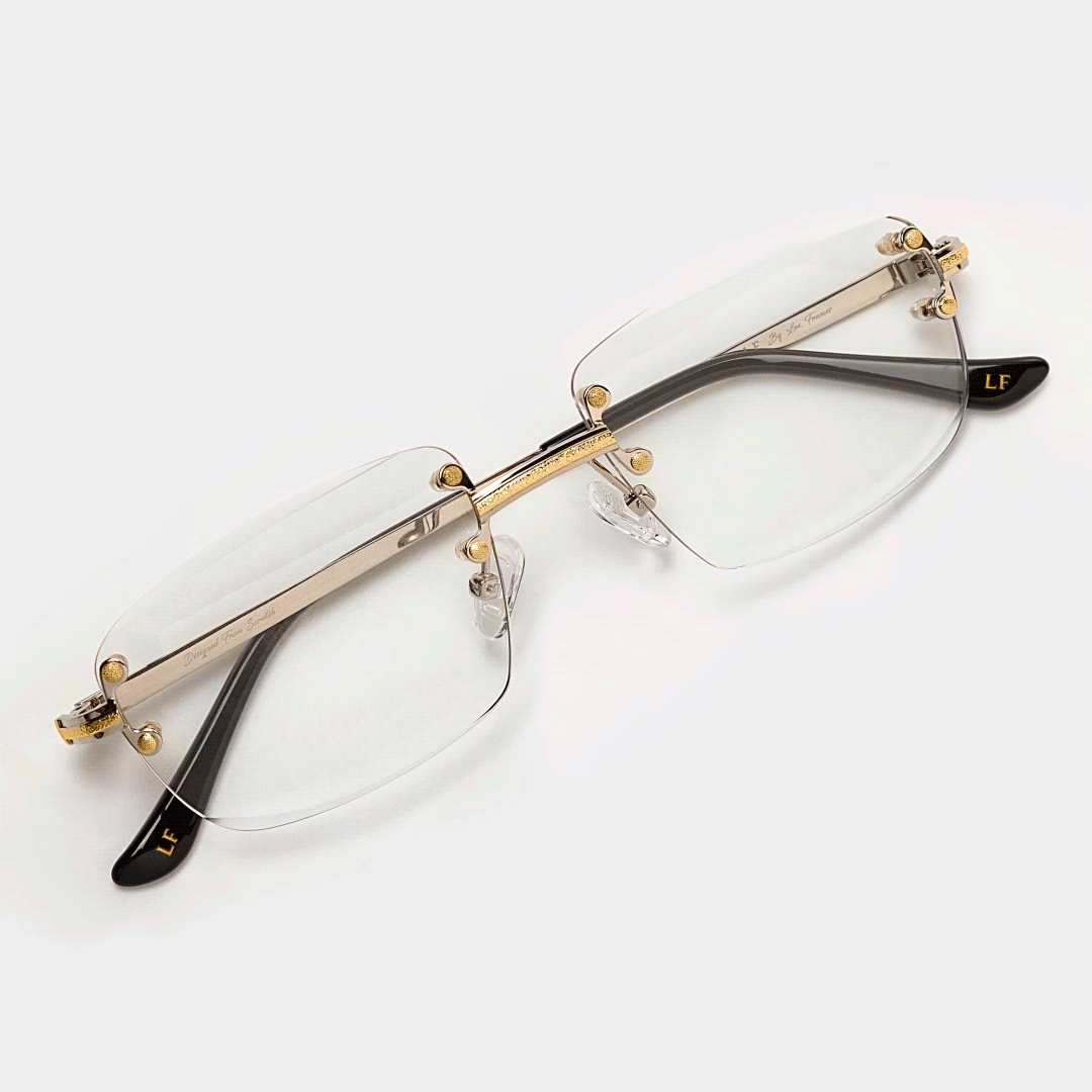 Silver & Gold Two Tone Rimless Class - (Light Adaptive) Clear to Brown Lens