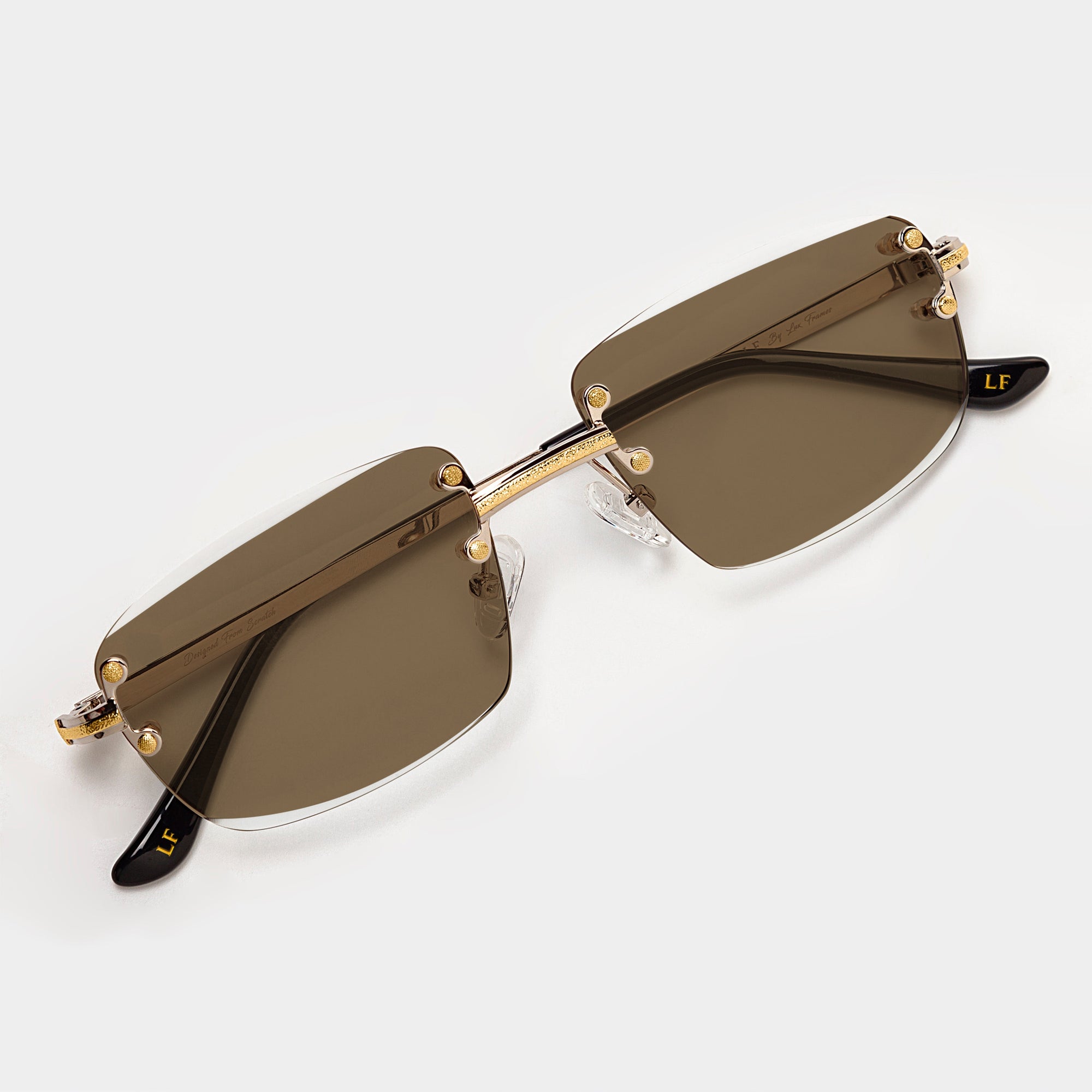 Silver & Gold Two Tone Rimless Class - (Light Adaptive) Clear to Brown Lens