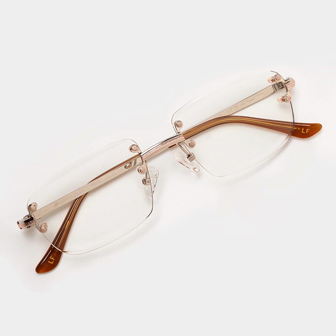 Silver & Rose Gold Two Tone Rimless Class - (Light Adaptive) Clear to Brown Lens