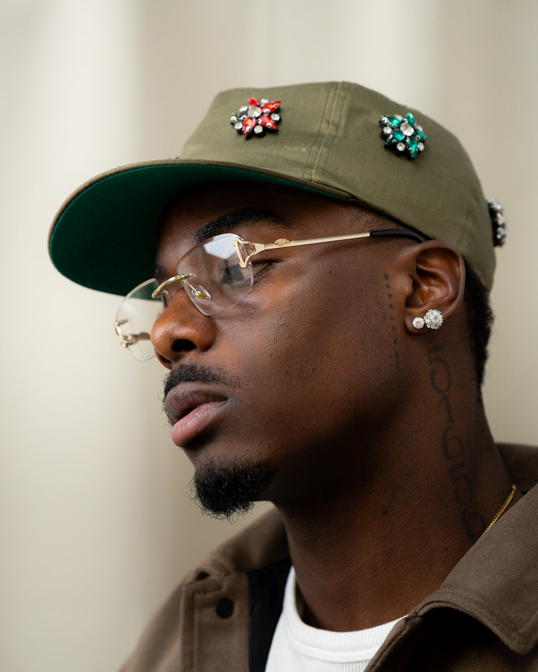 Gold Rimless Glasses, Rimless Class IX Clear Lens, Model Side View