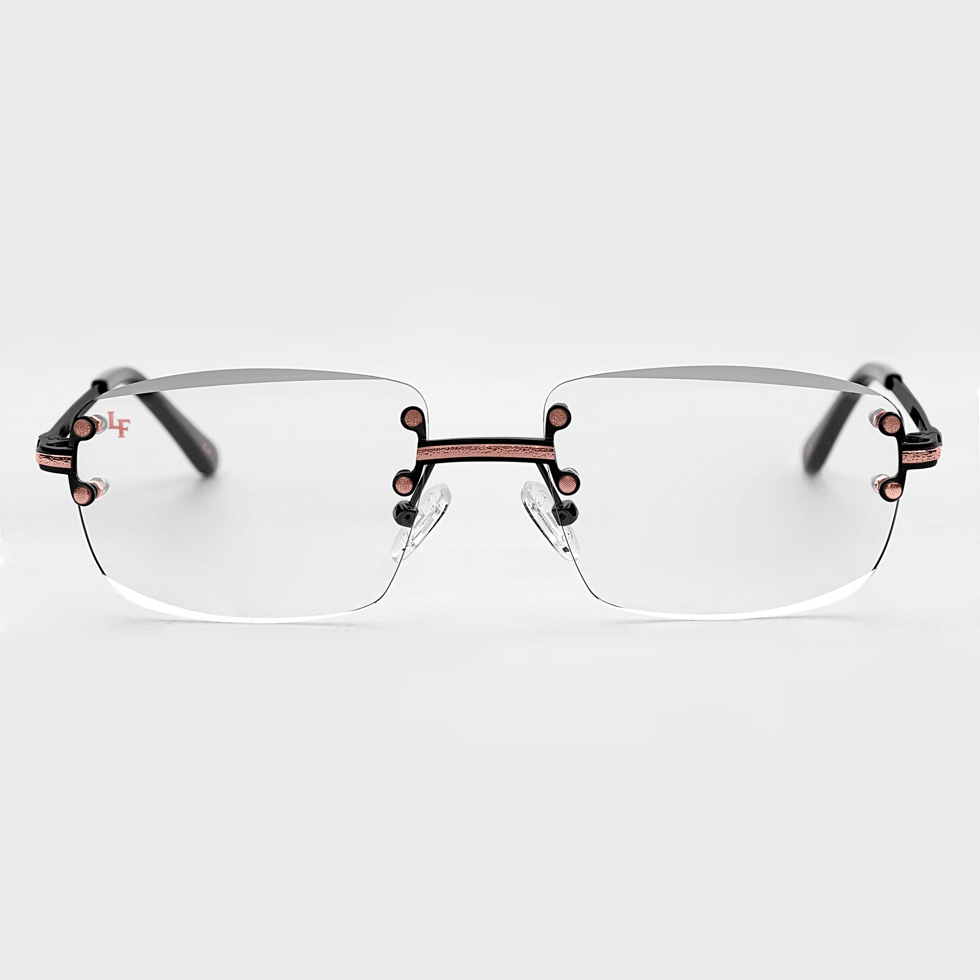 Black & Rose Gold Two Tone Rimless Class - (Light Adaptive) Clear to Brown Lens