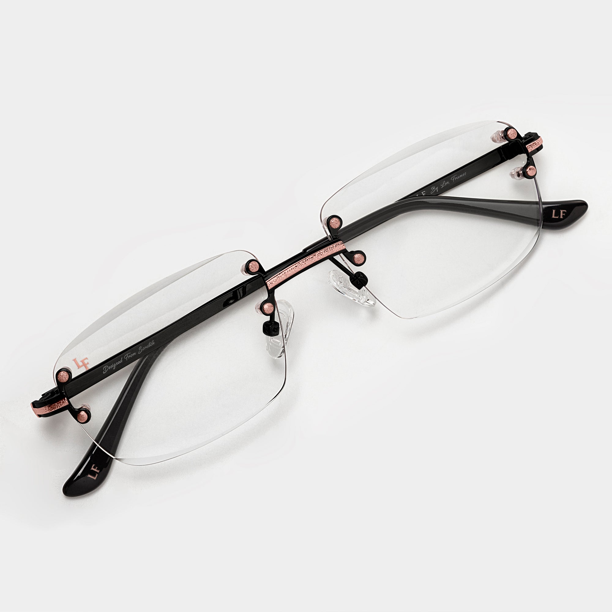 Black & Rose Gold Two Tone Rimless Class - (Light Adaptive) Clear to Brown Lens