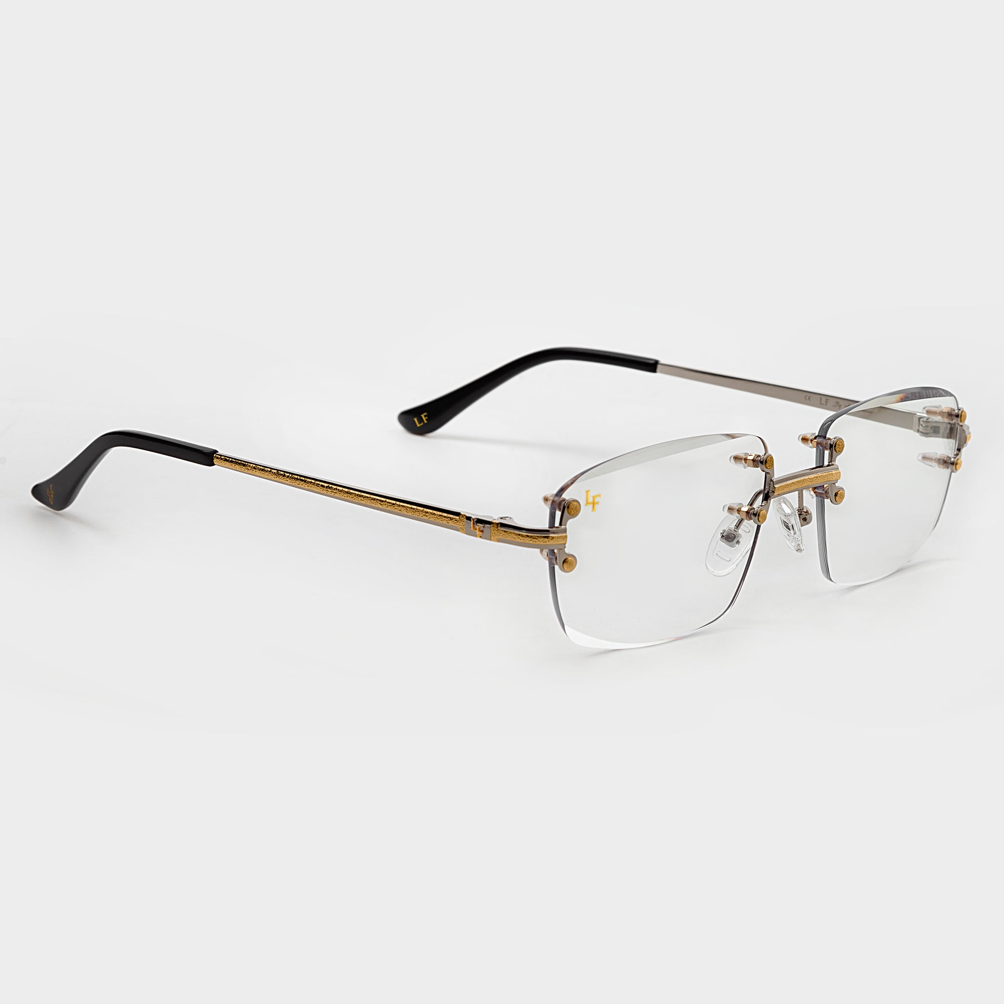 Silver & Gold Two Tone Rimless Class - (Light Adaptive) Clear to Brown Lens