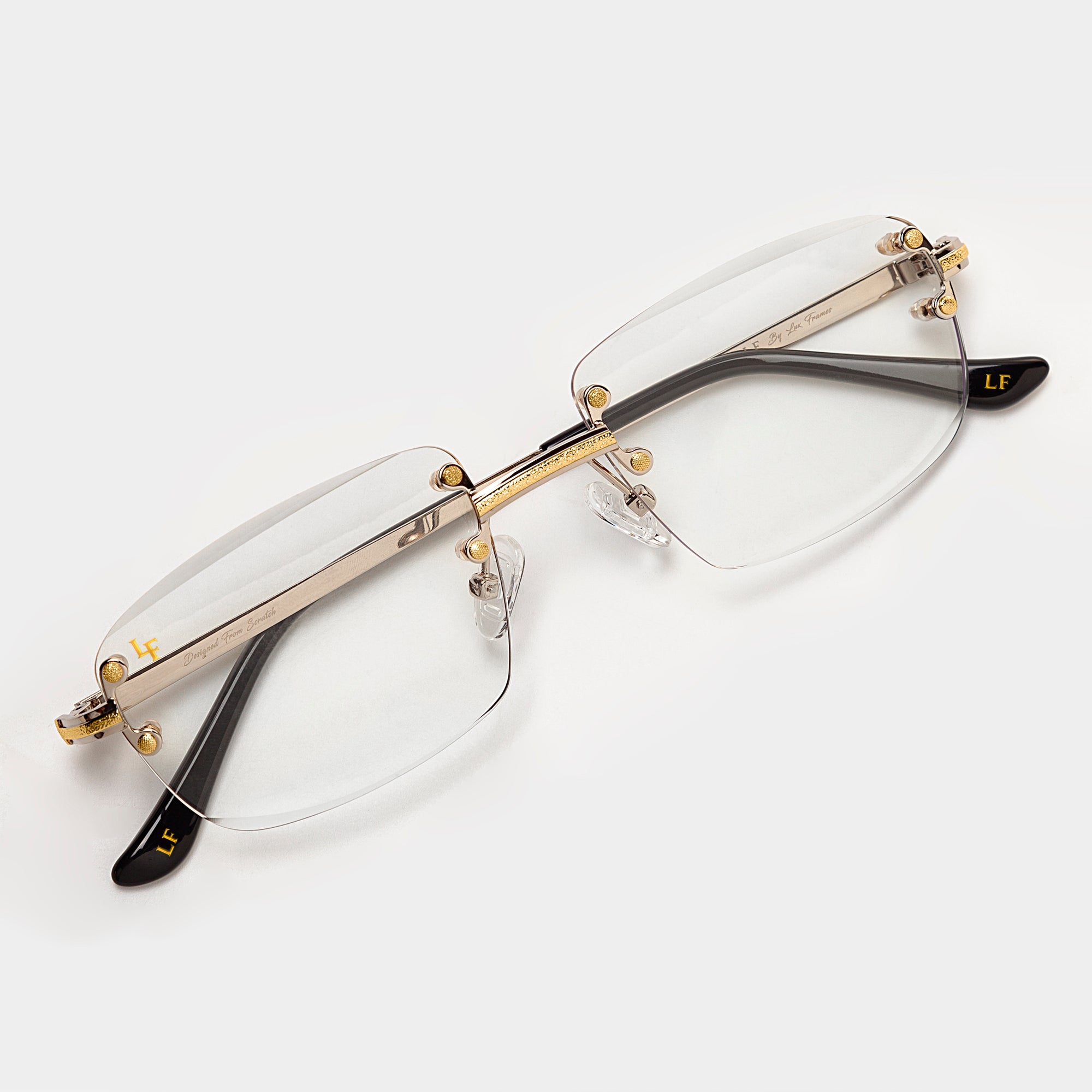 Silver & Gold Two Tone Rimless Class - (Light Adaptive) Clear to Brown Lens