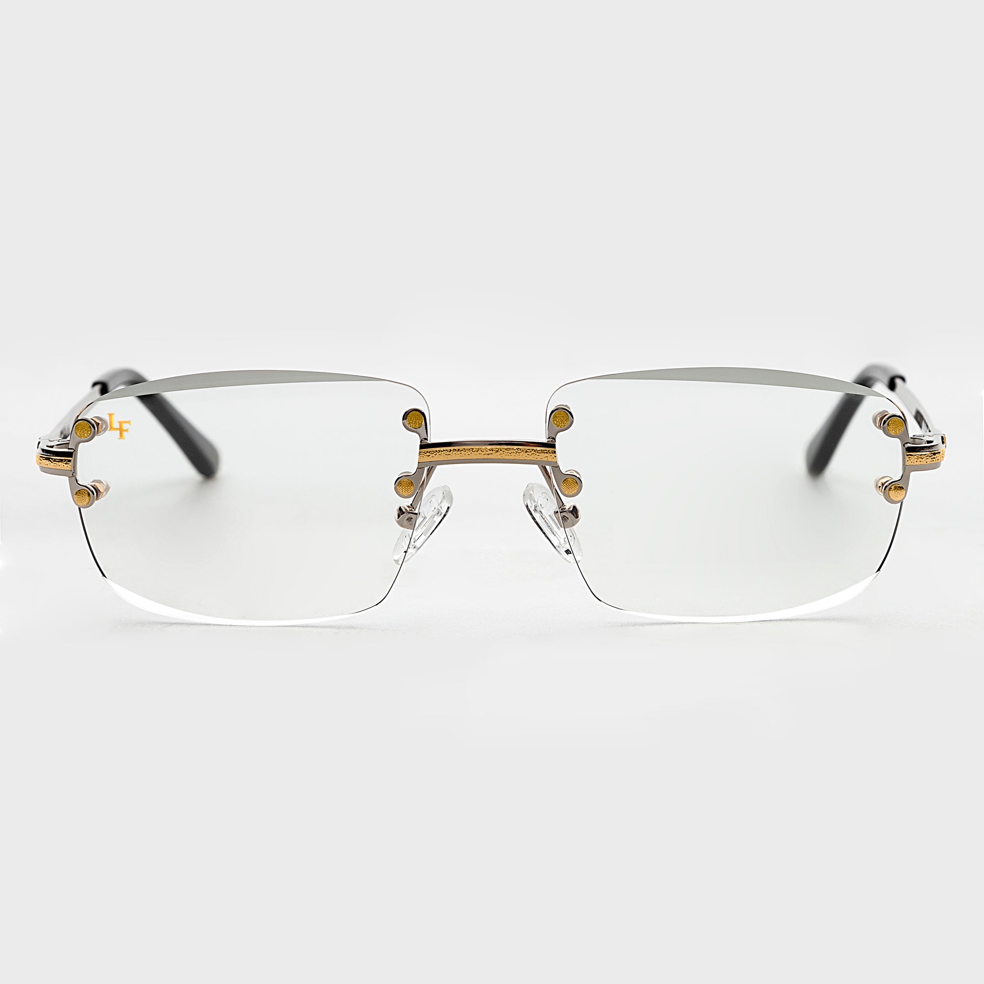 Silver & Gold Two Tone Rimless Class - (Light Adaptive) Clear to Brown Lens