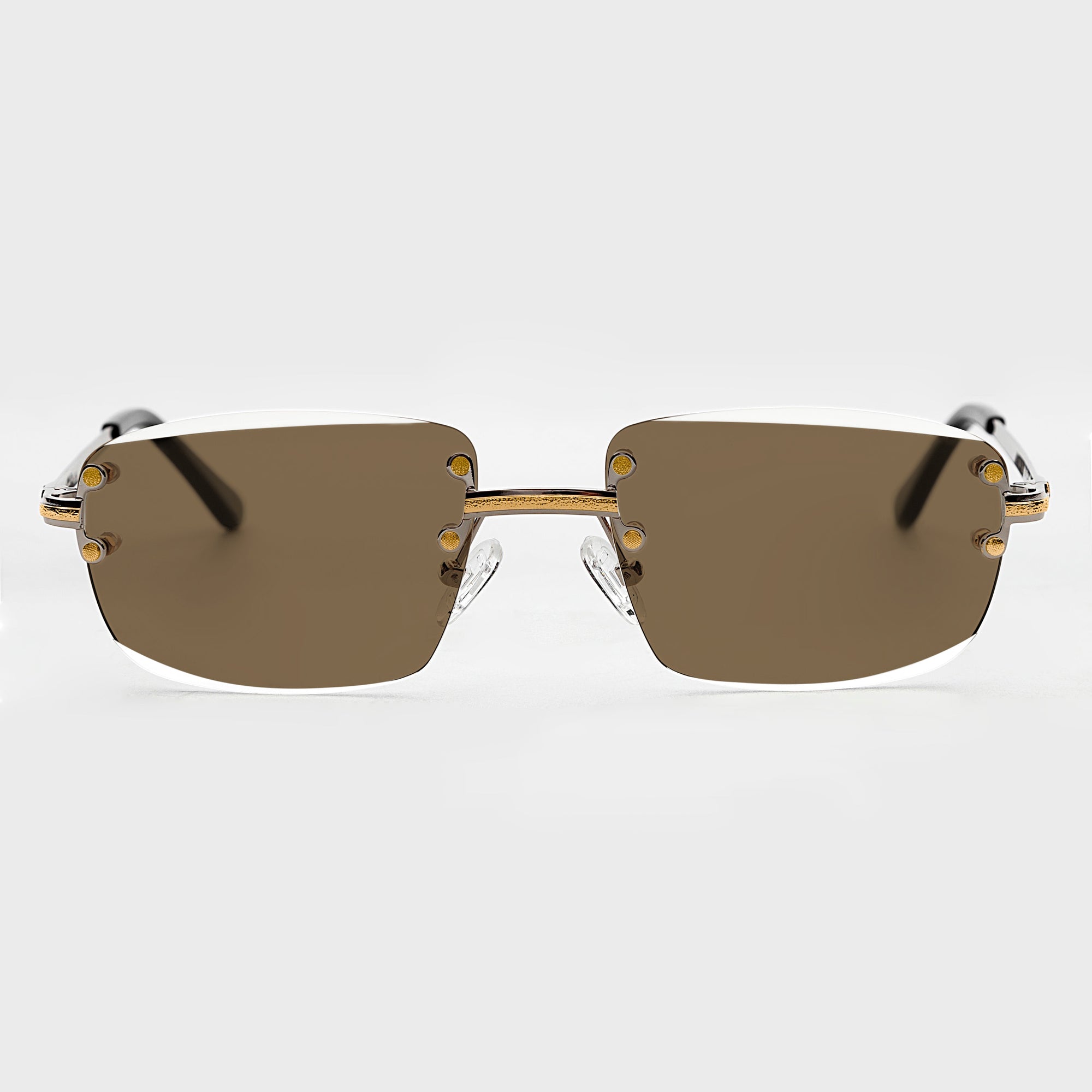 Silver &amp; Gold Two Tone Rimless Class - (Light Adaptive) Clear to Brown Lens