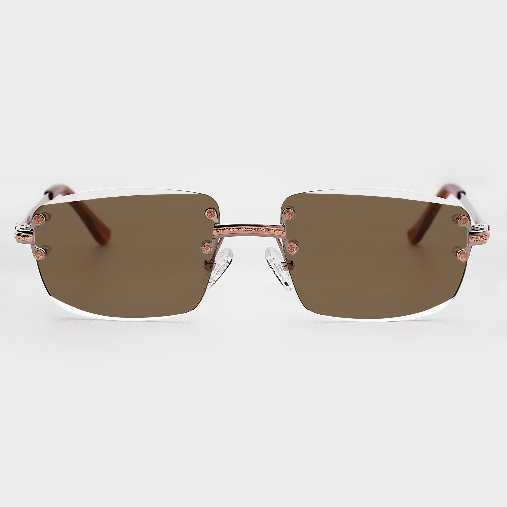 Silver &amp; Rose Gold Two Tone Rimless Class - (Light Adaptive) Clear to Brown Lens